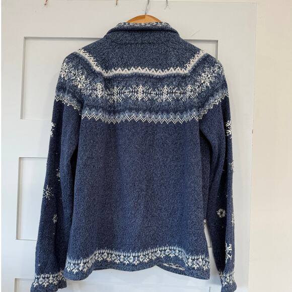 Caley St Clair L, Vintage Snowflake Zip Cardigan, Nordic Fair Isle Knit Blue - Picture 2 of 16